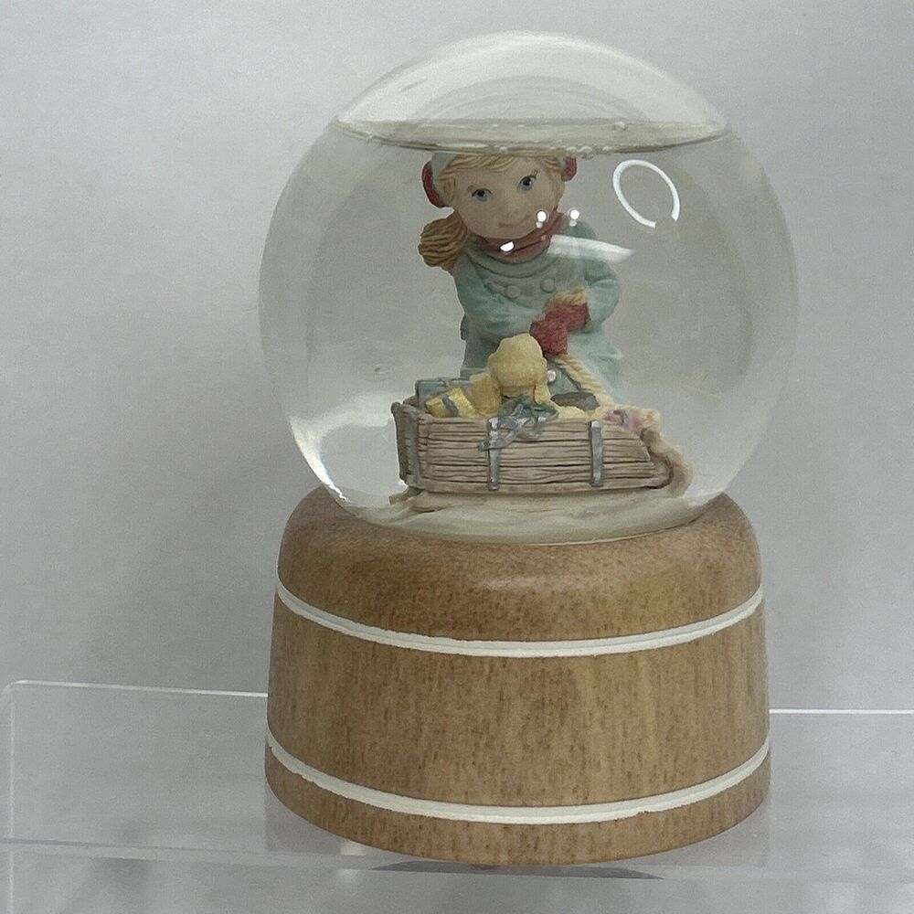 Hallmark Snow Globe Mary & Friends Girl Sled Dog Puppy Gifts Friendship